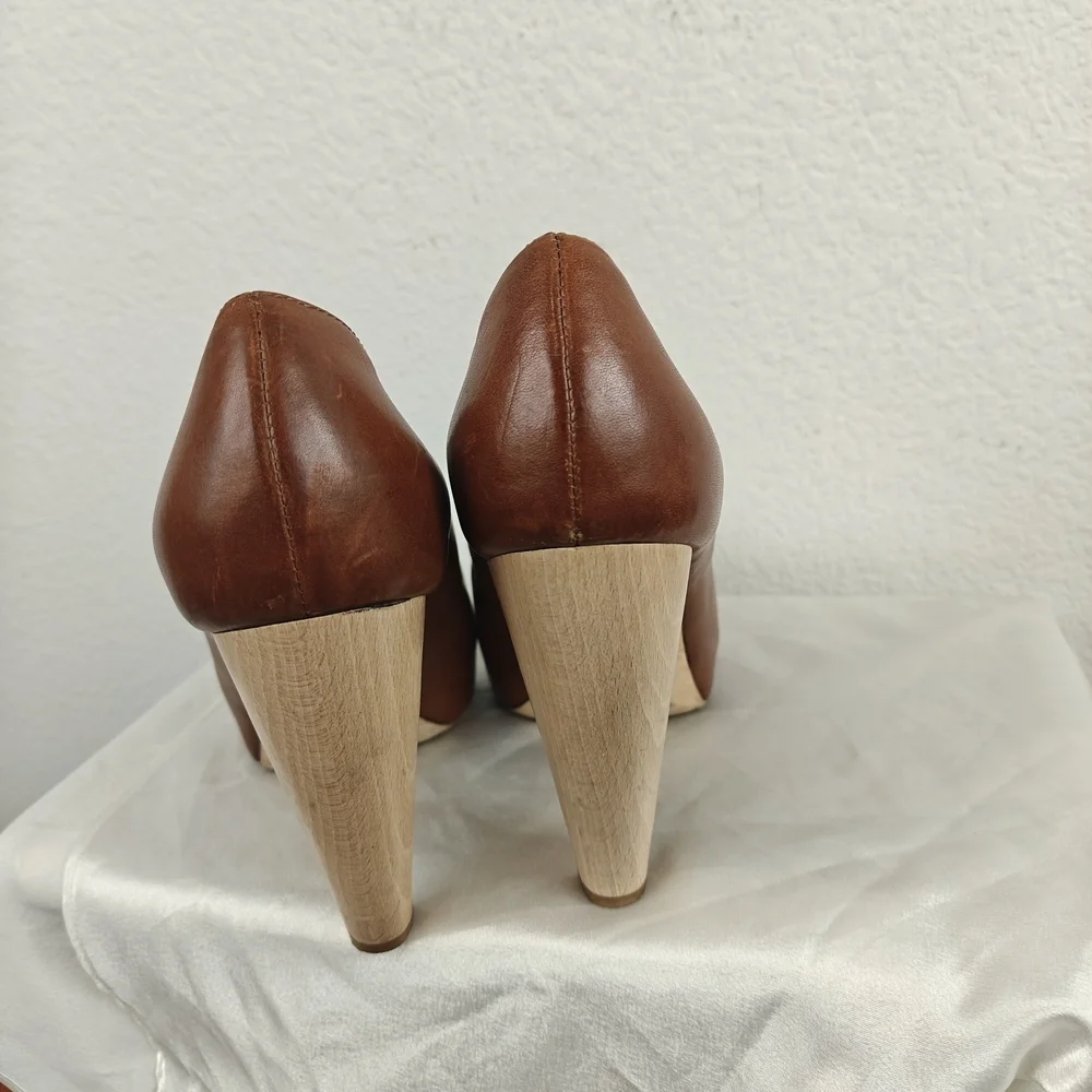 Loeffler Randall Brown Leather Block Heels – Size 8.5B, Made in Italy